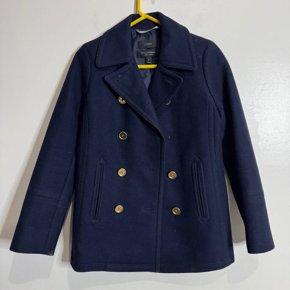 J Crew Wool Cashmere‎ Nello Gori Peacoat Navy Double Breasted Women XS 0